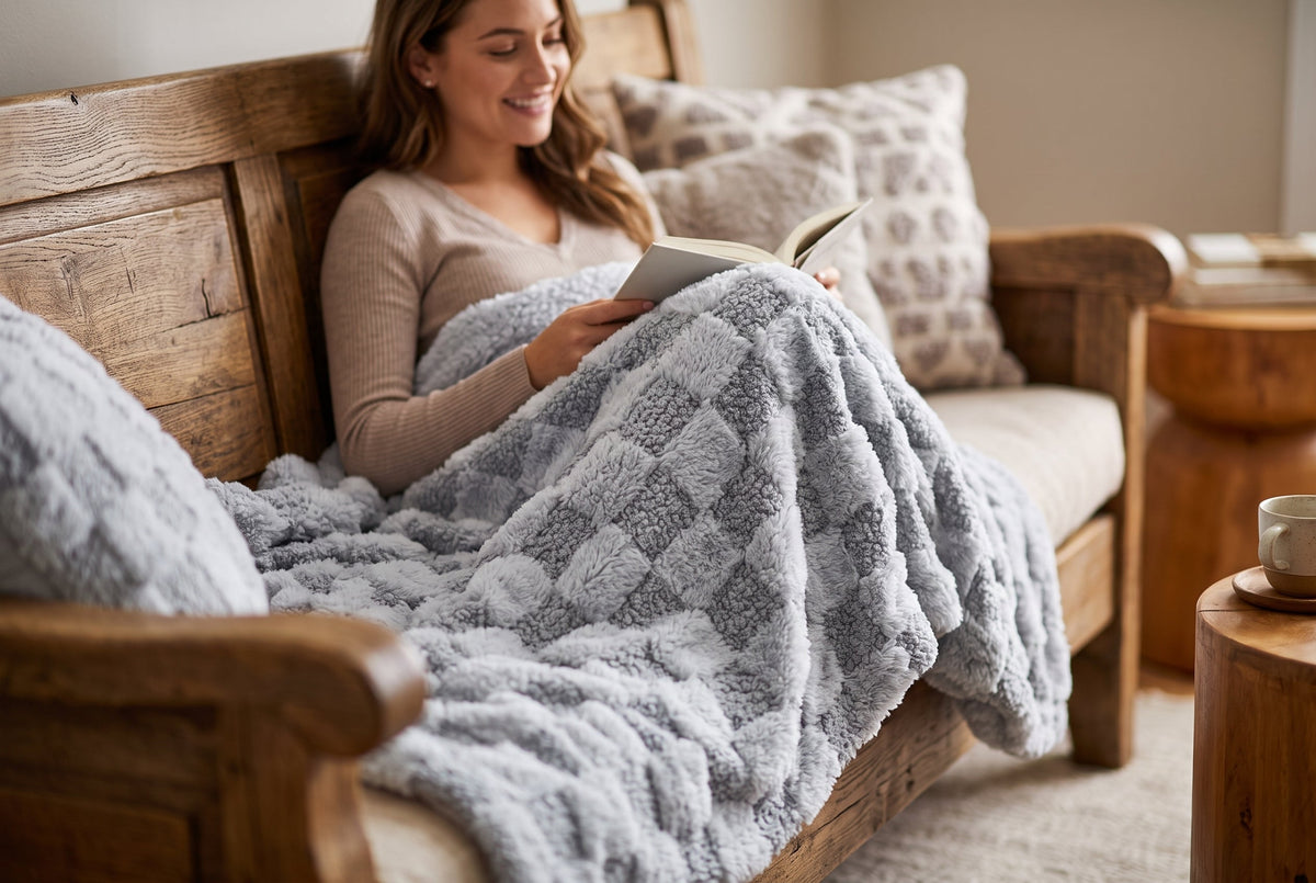 Teddy Faux Fur Throw Blanket with Sherpa Back, 48 x 60 in, Grey – view 2