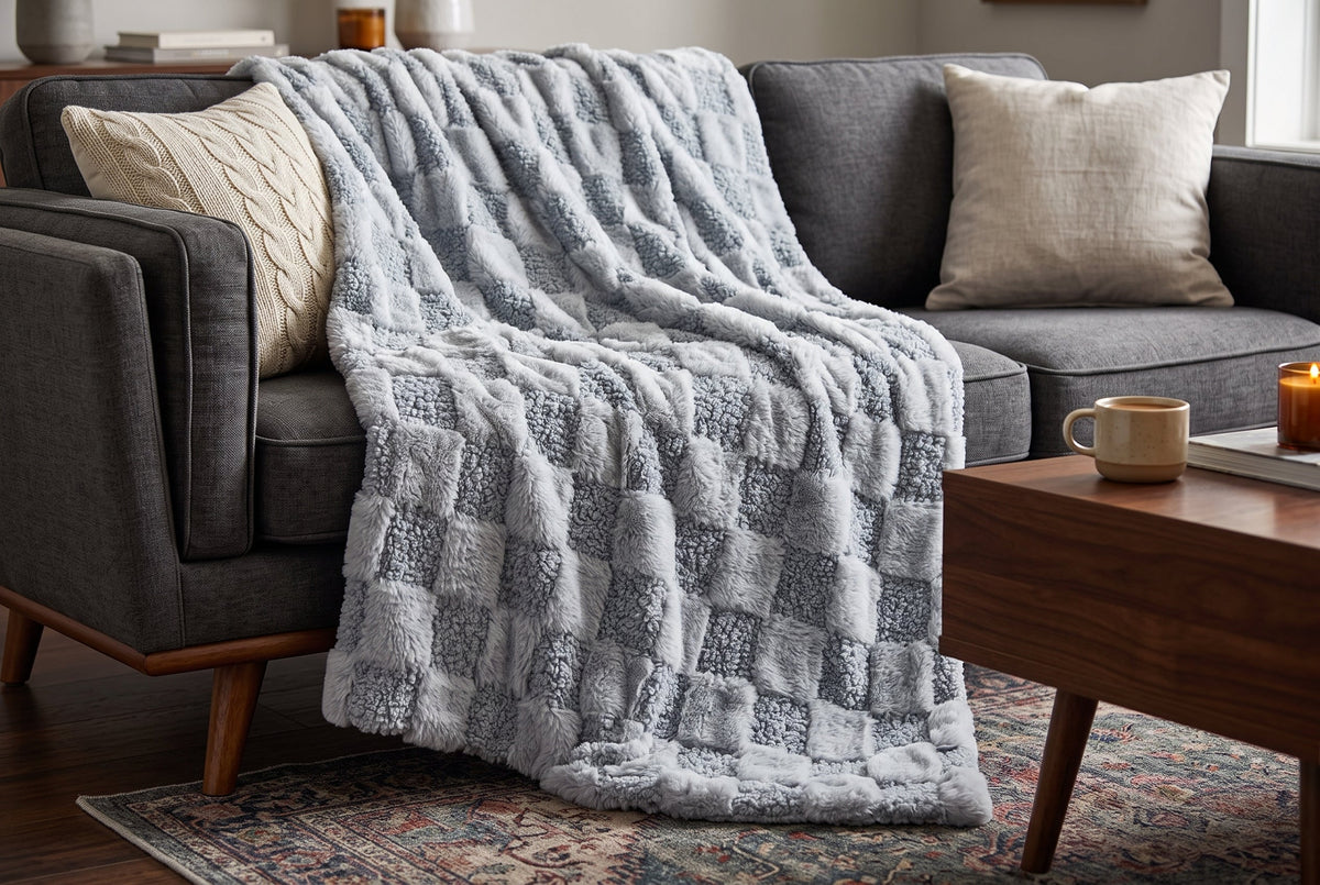 Teddy Faux Fur Throw Blanket with Sherpa Back, 48 x 60 in, Grey – view 3