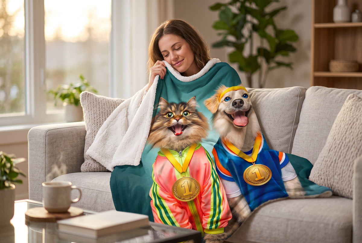 Photo-Real Cat and Dog Champions Sherpa Throw Blanket, 48 x 60 in – view 2