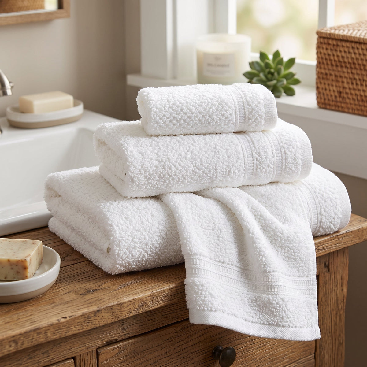 3-Piece Textured Cotton Bath Towel Set with Bath Towel, Hand Towel and Washcloth – view 2