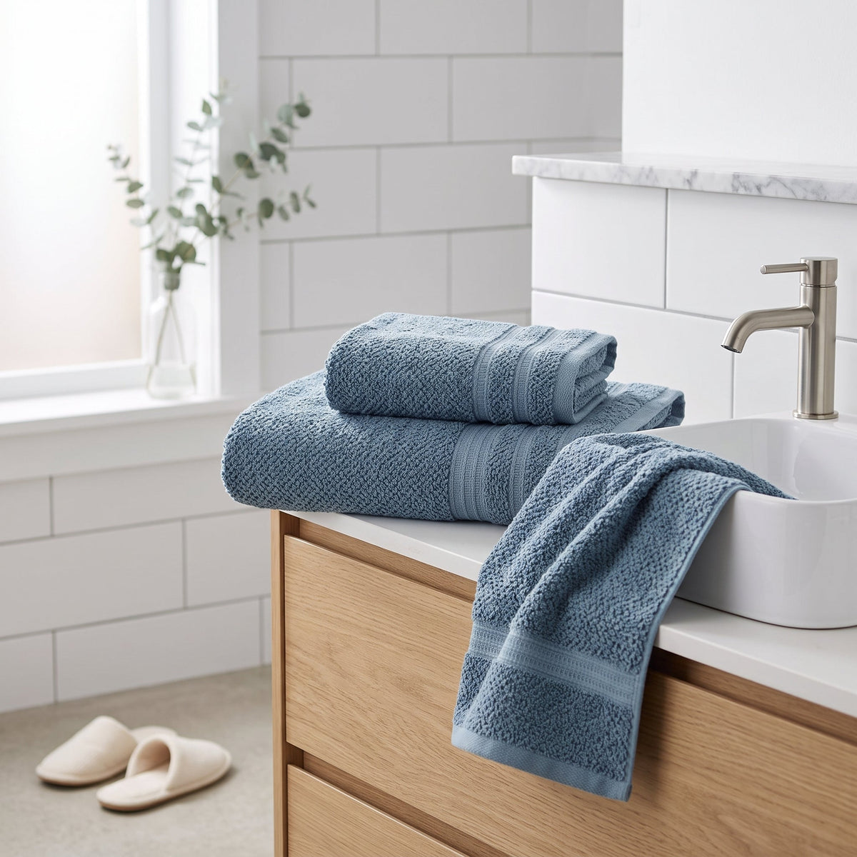 3-Piece Textured Cotton Bath Towel Set with Bath Towel, Hand Towel and Washcloth – view 5