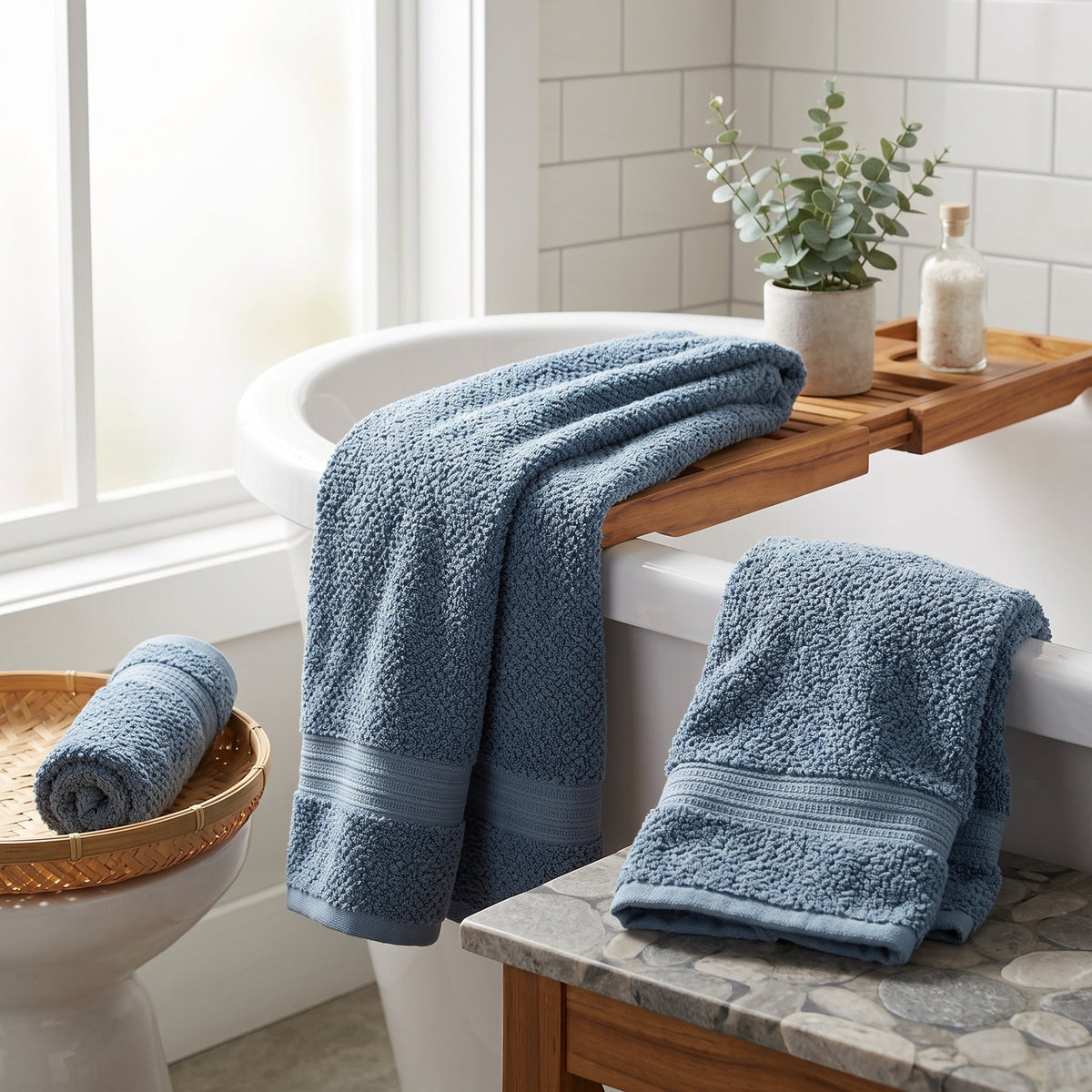 3-Piece Textured Cotton Bath Towel Set with Bath Towel, Hand Towel and Washcloth – view 6