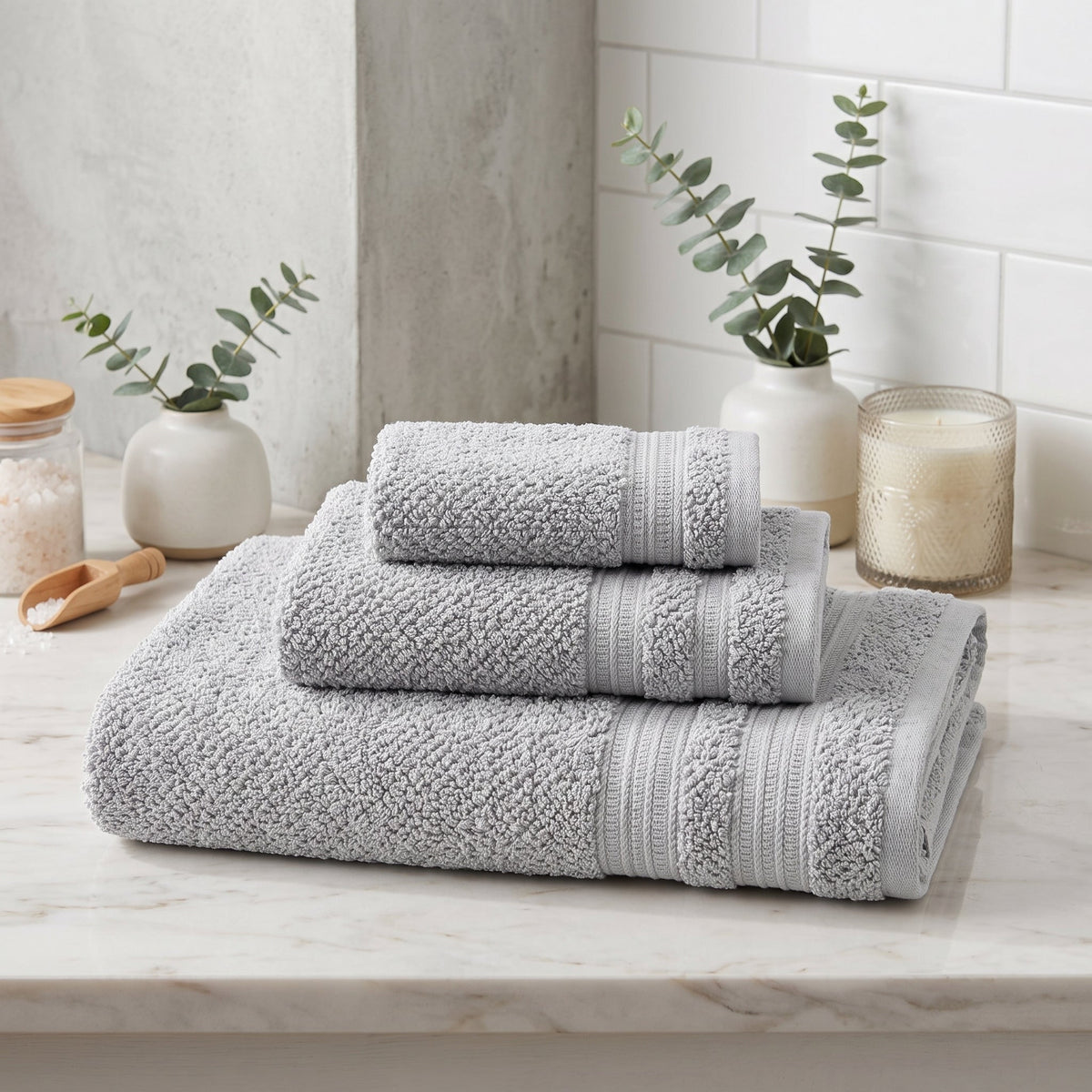 3-Piece Textured Cotton Bath Towel Set with Bath Towel, Hand Towel and Washcloth – view 8