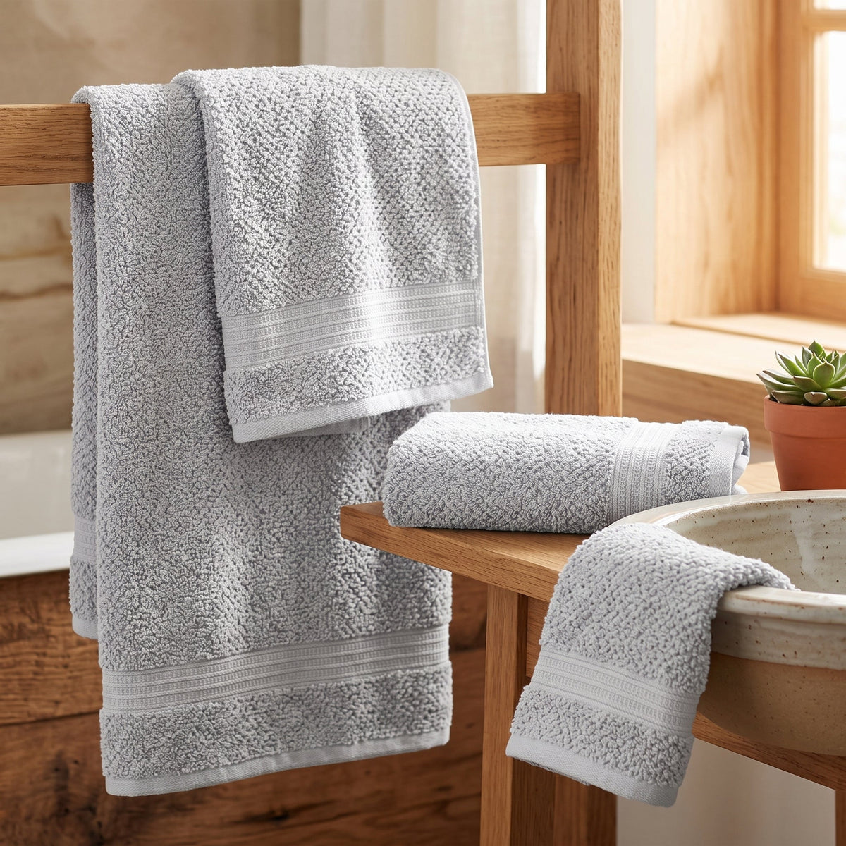 3-Piece Textured Cotton Bath Towel Set with Bath Towel, Hand Towel and Washcloth – view 9