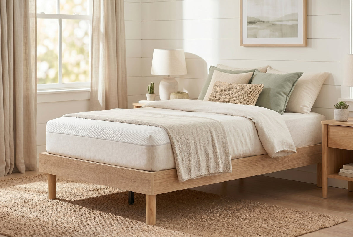 Twin Low-Profile Platform Bed Frame, Natural Oak-Look
