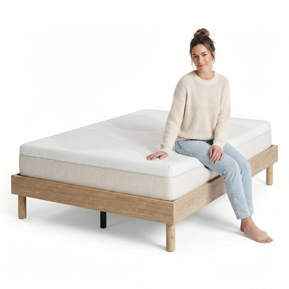 Twin Low-Profile Platform Bed Frame, Natural Oak-Look – view 5