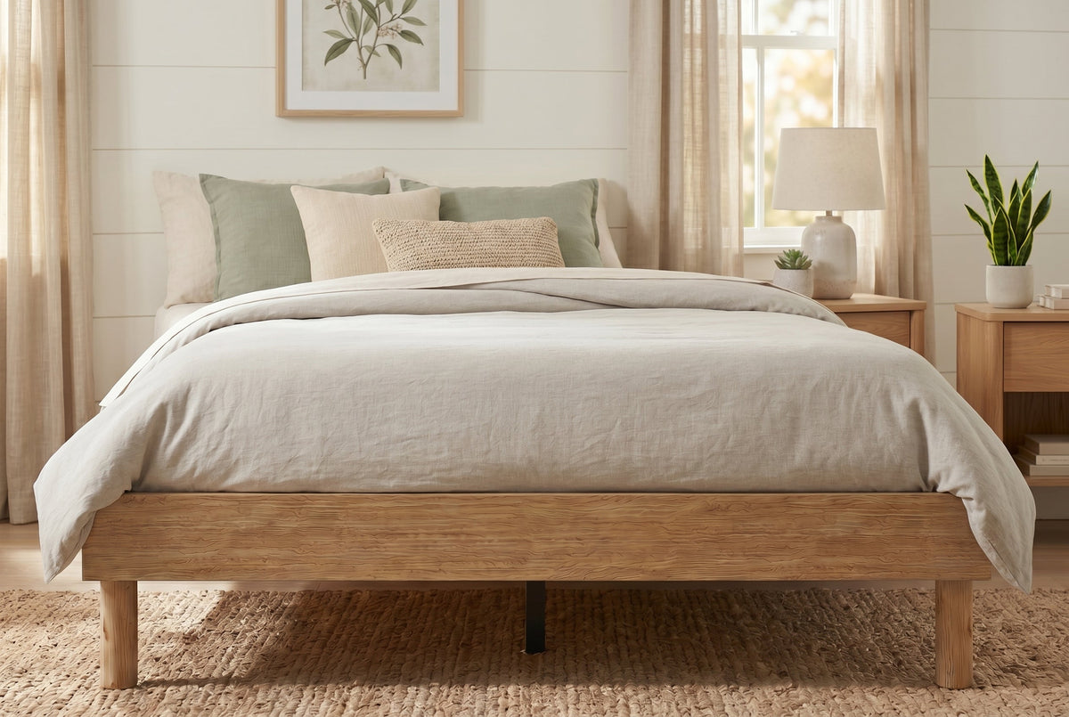 King Low-Profile Platform Bed Frame, Natural Oak-Look – view 3