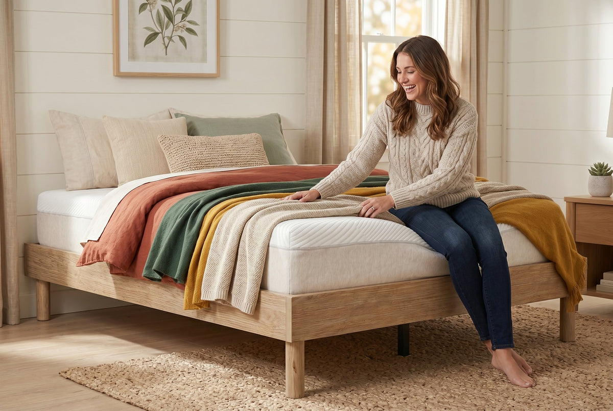 King Low-Profile Platform Bed Frame, Natural Oak-Look – view 4