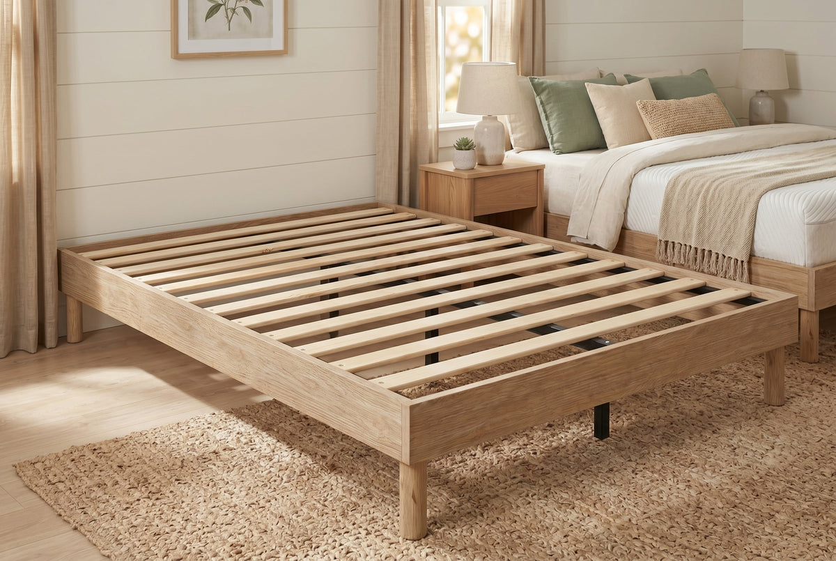 King Low-Profile Platform Bed Frame, Natural Oak-Look – view 6