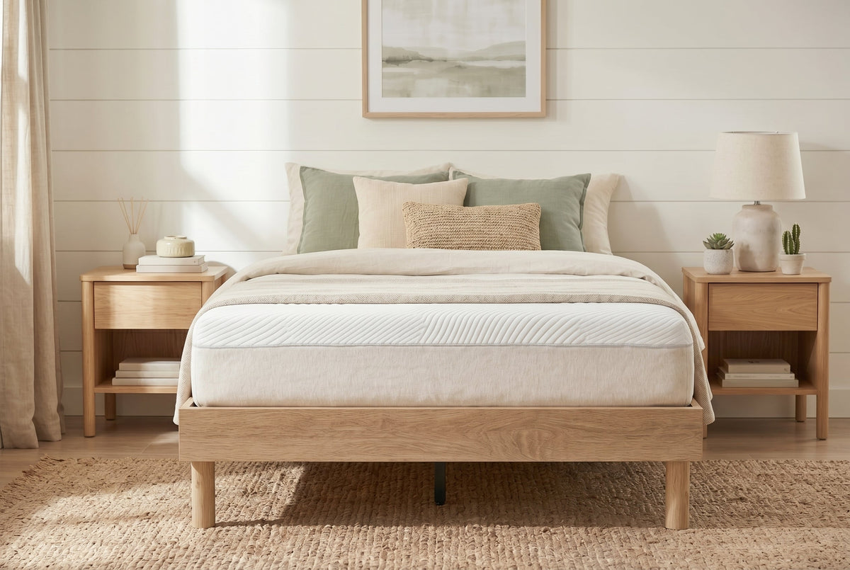 Double Low-Profile Platform Bed Frame, Natural Oak-Look – view 3