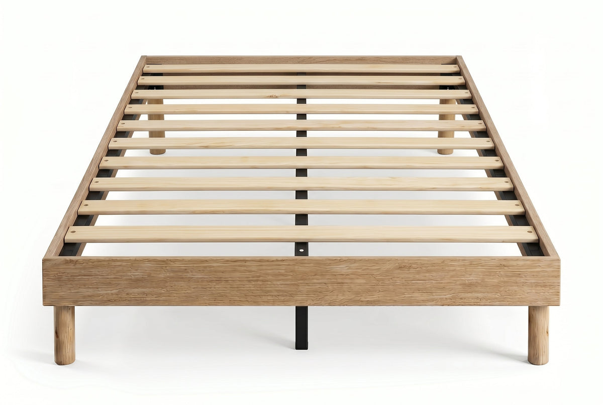Double Low-Profile Platform Bed Frame, Natural Oak-Look – view 2
