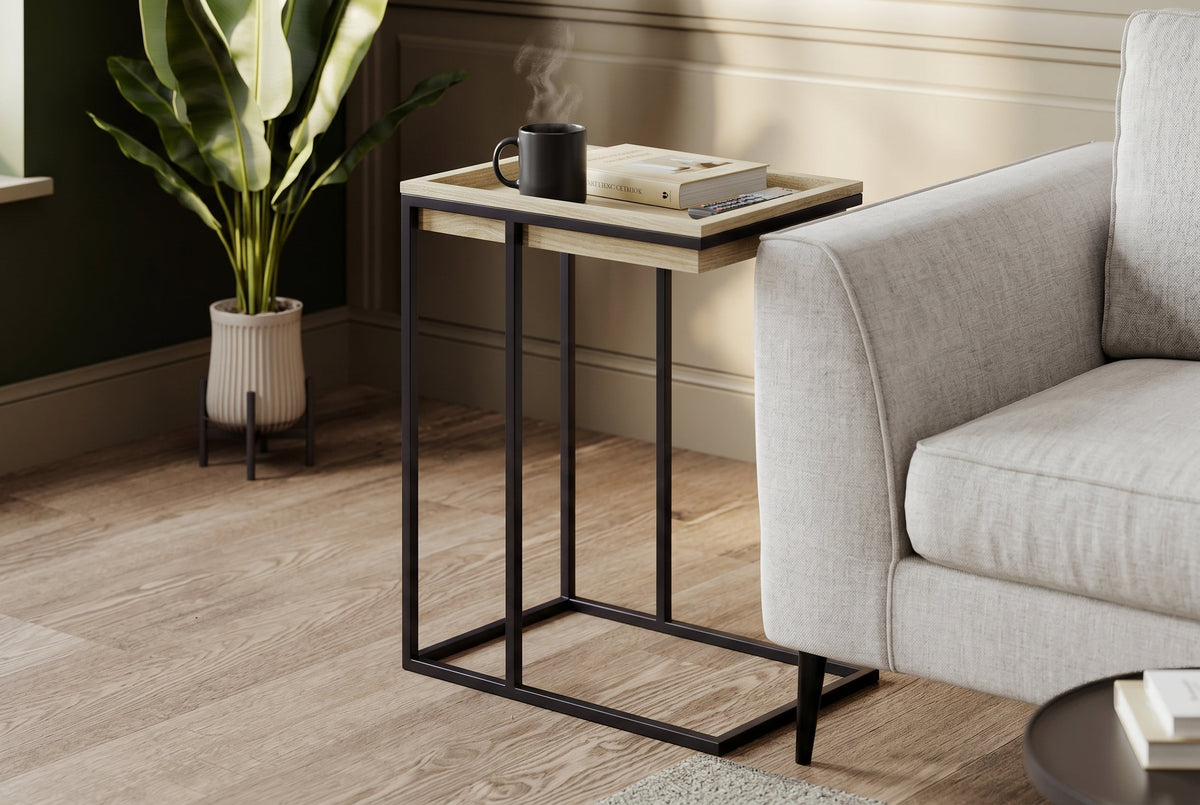 C-Shaped Slide-Under End Table with Sunken Tray Top, Black Metal Frame – view 6