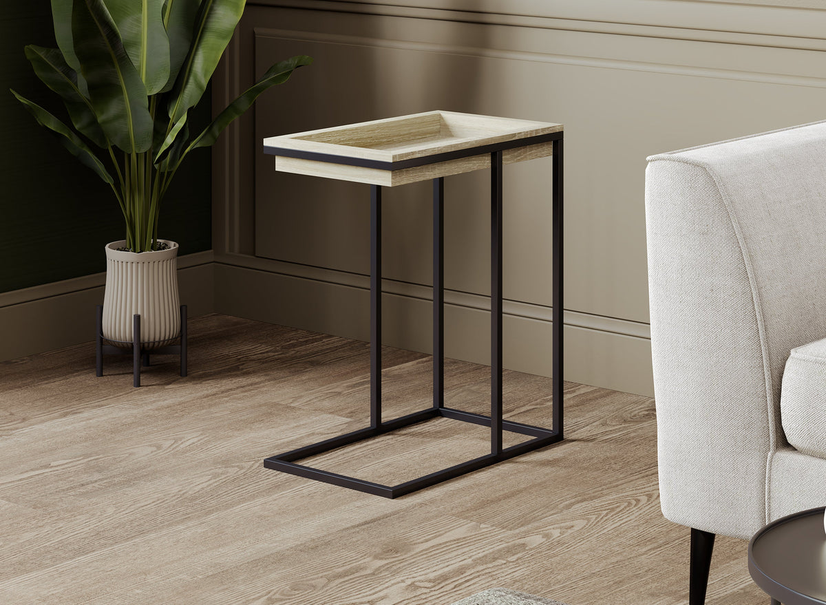 C-Shaped Slide-Under End Table with Sunken Tray Top, Black Metal Frame – view 9