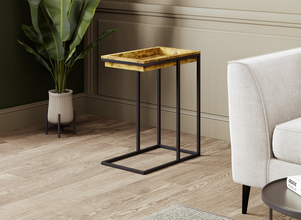 C-Shaped Slide-Under End Table with Sunken Tray Top, Black Metal Frame – view 4