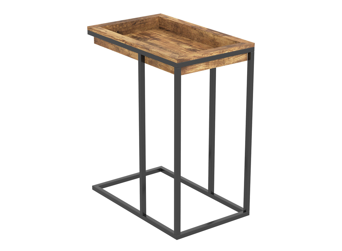 C-Shaped Slide-Under End Table with Sunken Tray Top, Black Metal Frame