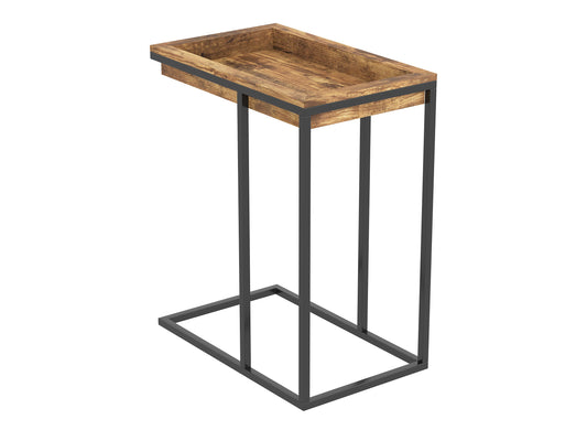 C-Shaped Slide-Under End Table with Sunken Tray Top, Black Metal Frame