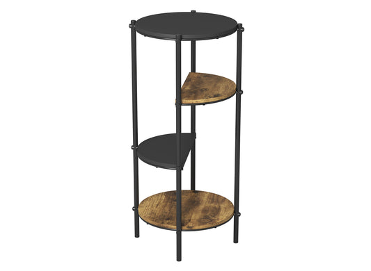 Round 4-Tier Etagere Side Table, Reclaimed-Wood-Look Shelves, Black Metal Frame