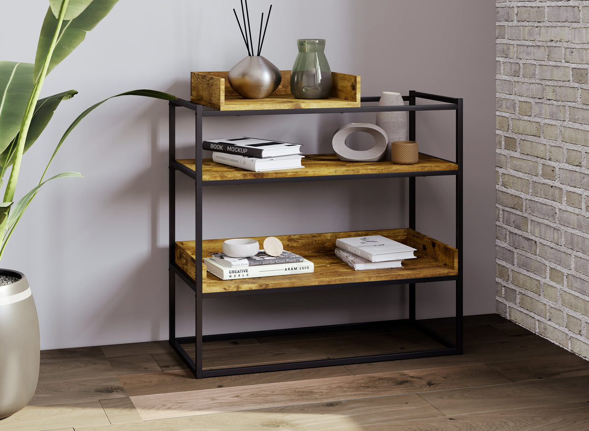 3-Tier Entryway Console Table, 31.5 in, Reclaimed-Wood-Look Shelves, Black Metal Frame – view 2