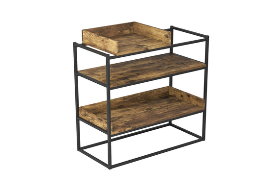 3-Tier Entryway Console Table, 31.5 in, Reclaimed-Wood-Look Shelves, Black Metal Frame