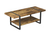 44-Inch Coffee Table with Lower Shelf, Reclaimed-Wood-Look Finish, Black Metal Base