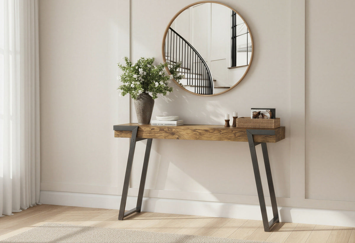 47-Inch Console Table, Reclaimed-Wood-Look Finish, Black Metal Base – view 2