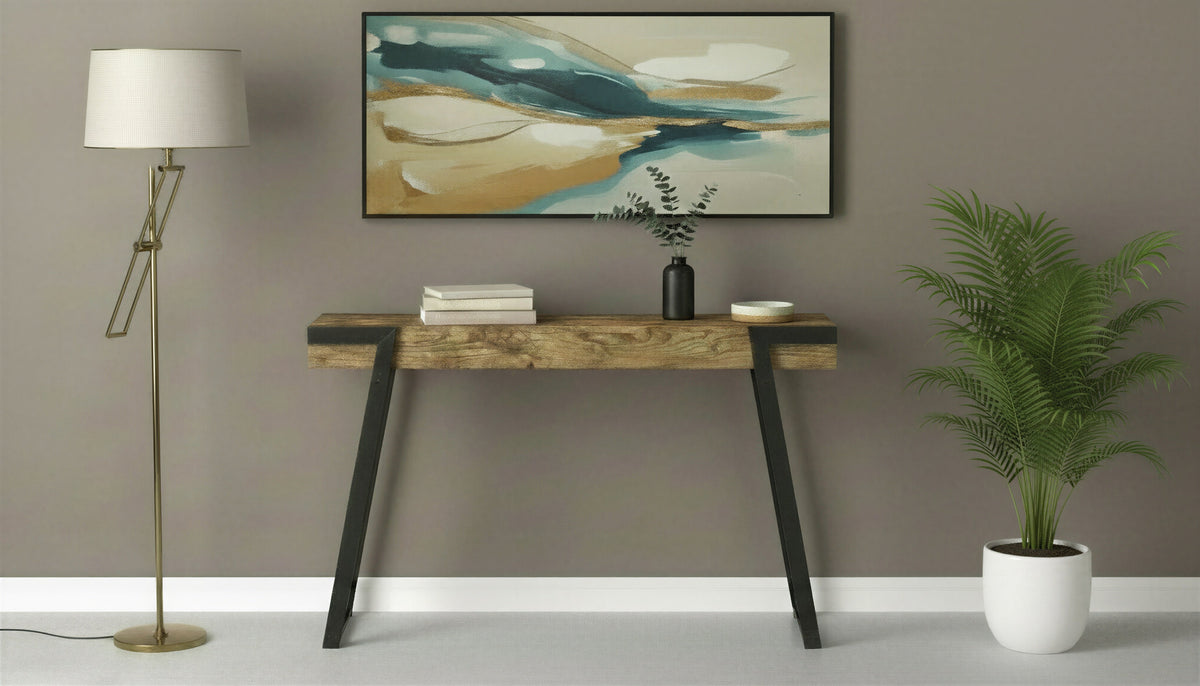 47-Inch Console Table, Reclaimed-Wood-Look Finish, Black Metal Base – view 3