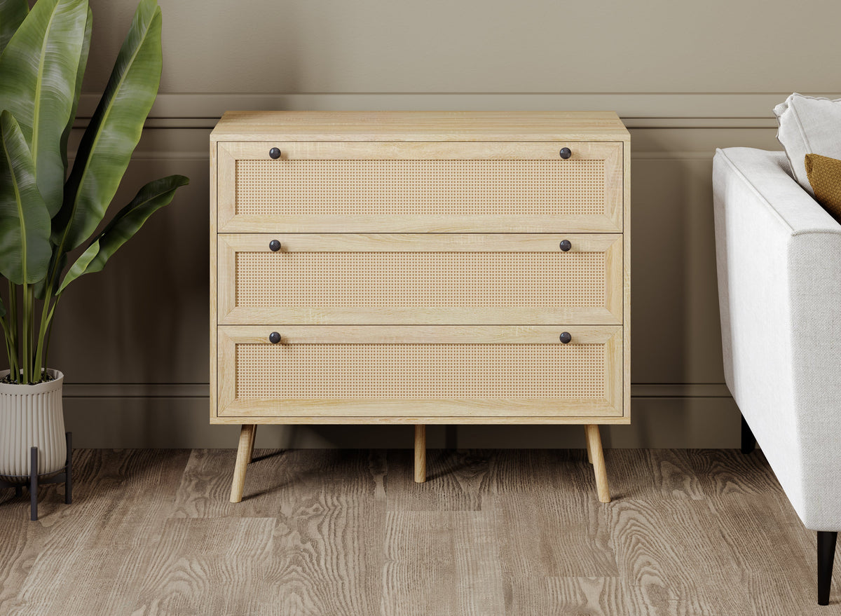 3-Drawer Dresser with Cane-Look Fronts, Natural Wood-Look Finish – view 4