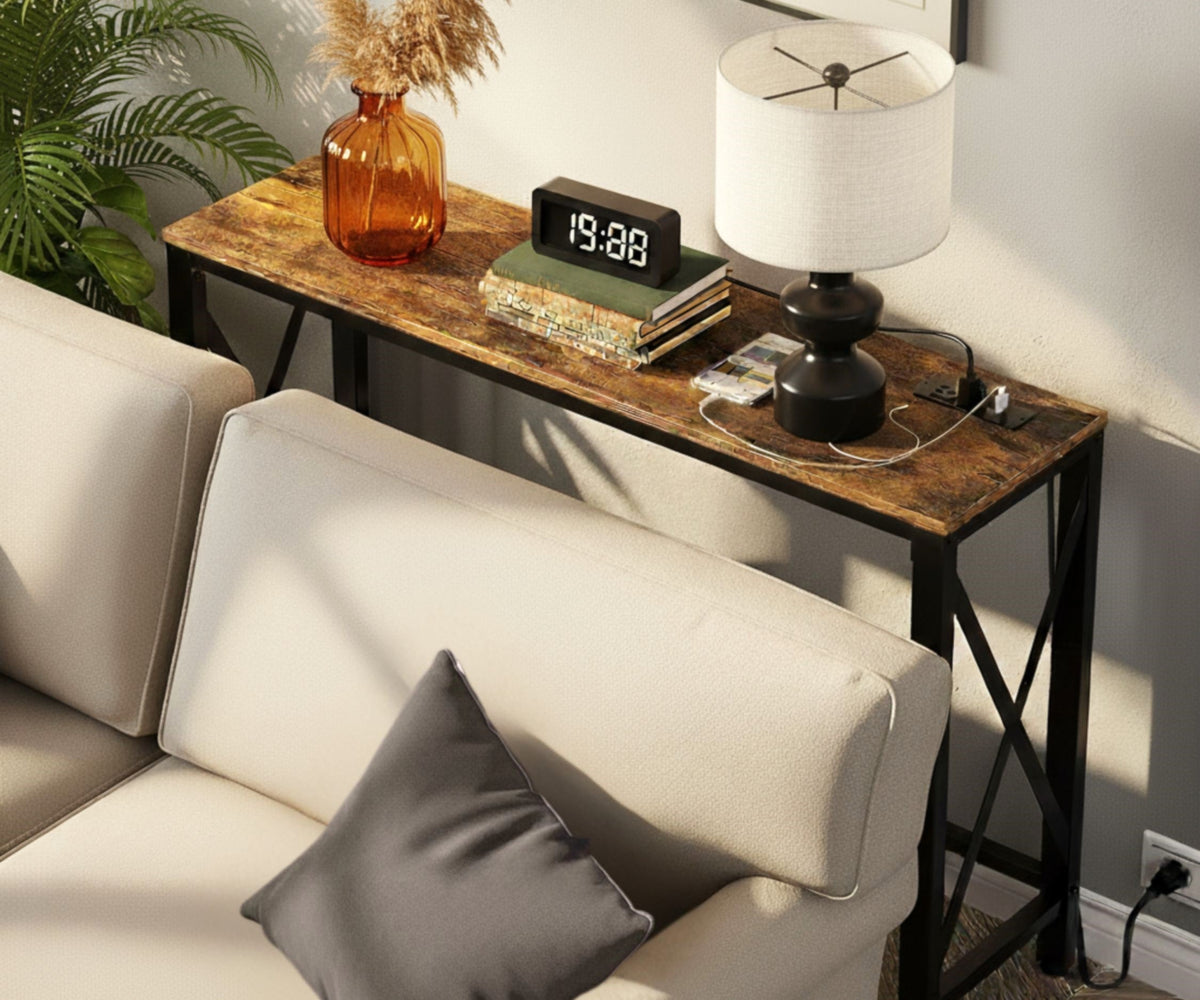 55-Inch Console Table with Built-In Outlets and USB Ports, Reclaimed-Wood-Look Finish – view 4
