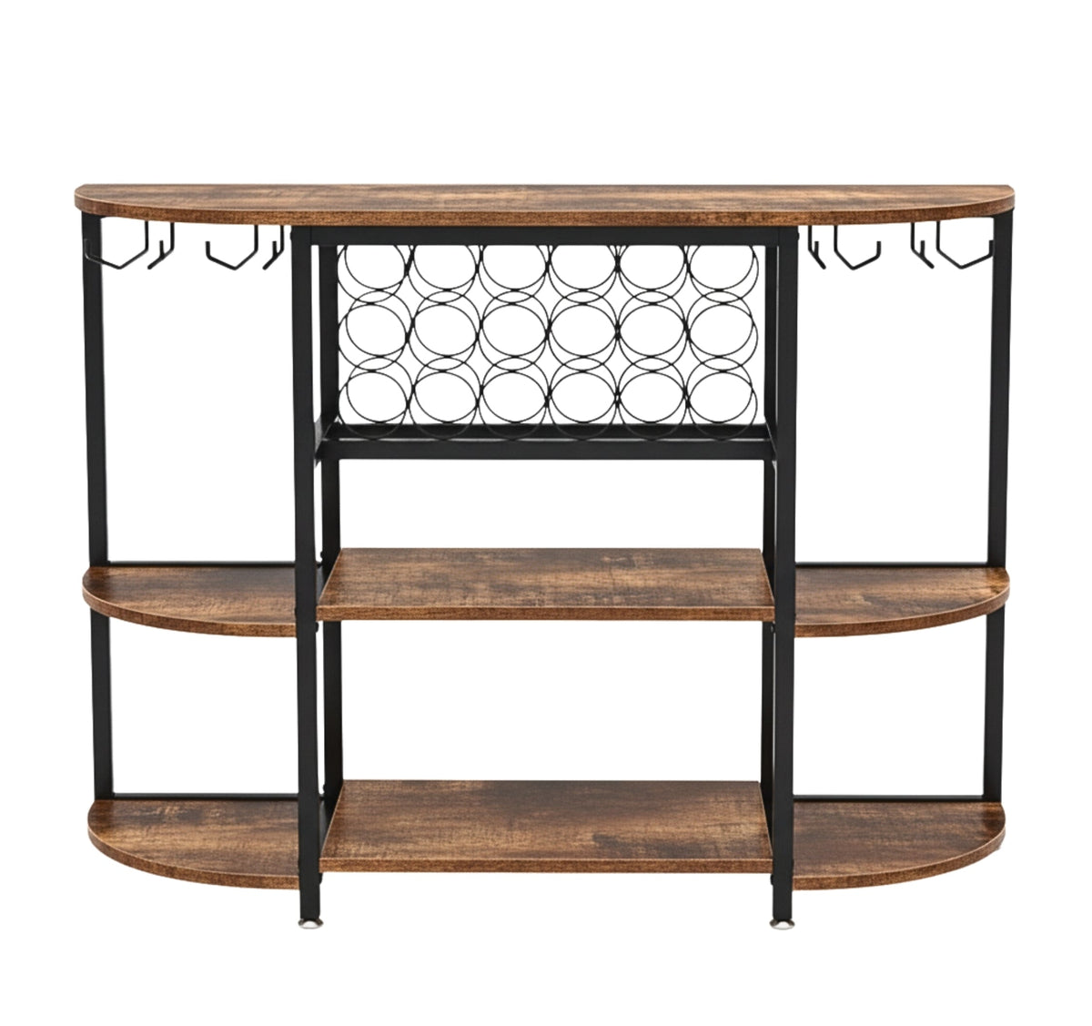 Home Bar Cabinet with Wine Rack and Stemware Rails, Reclaimed-Wood-Look Finish