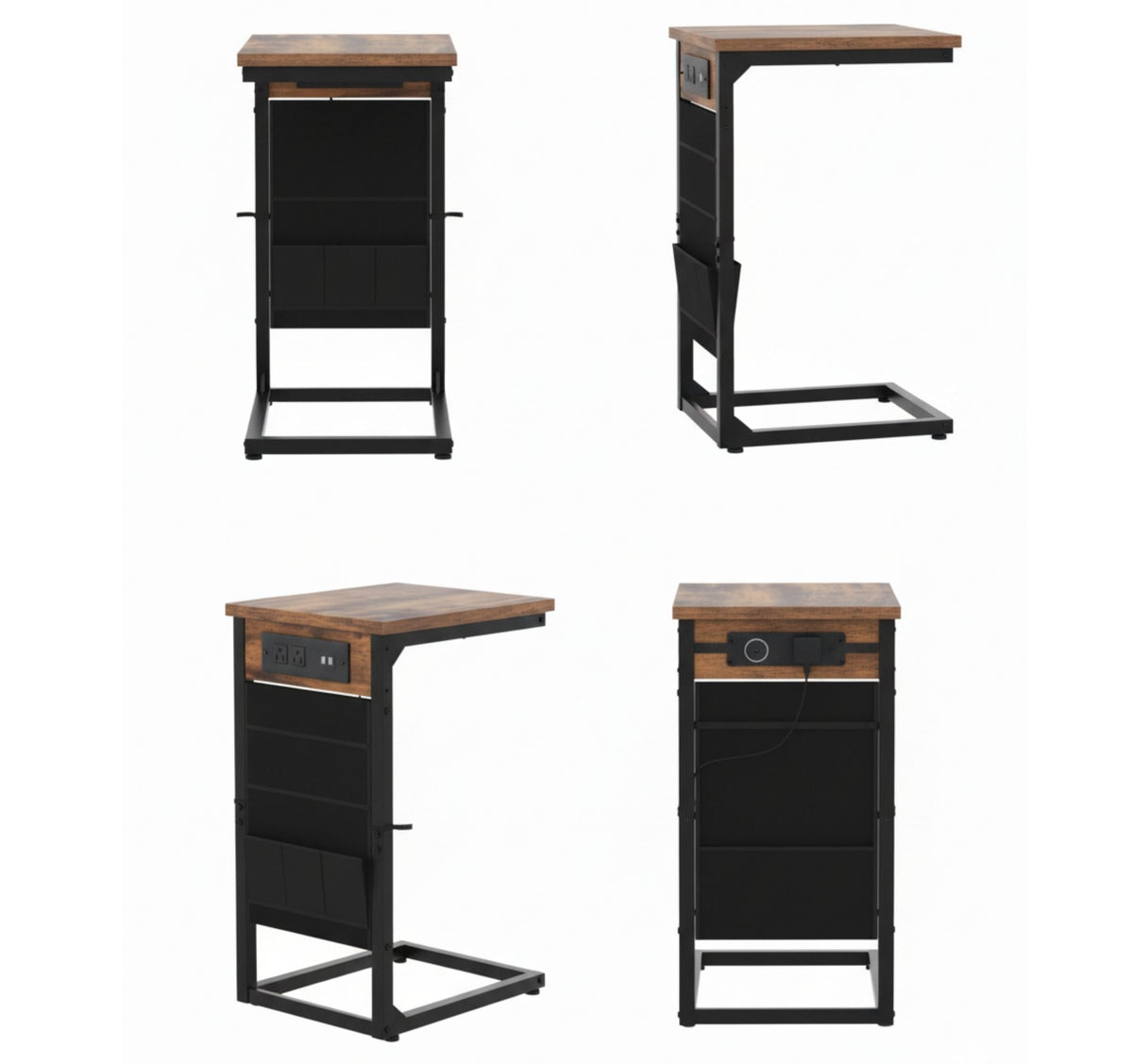 Set of 2 C-Shaped End Tables with Built-In Outlets and USB Ports, Reclaimed-Wood-Look Finish – view 3