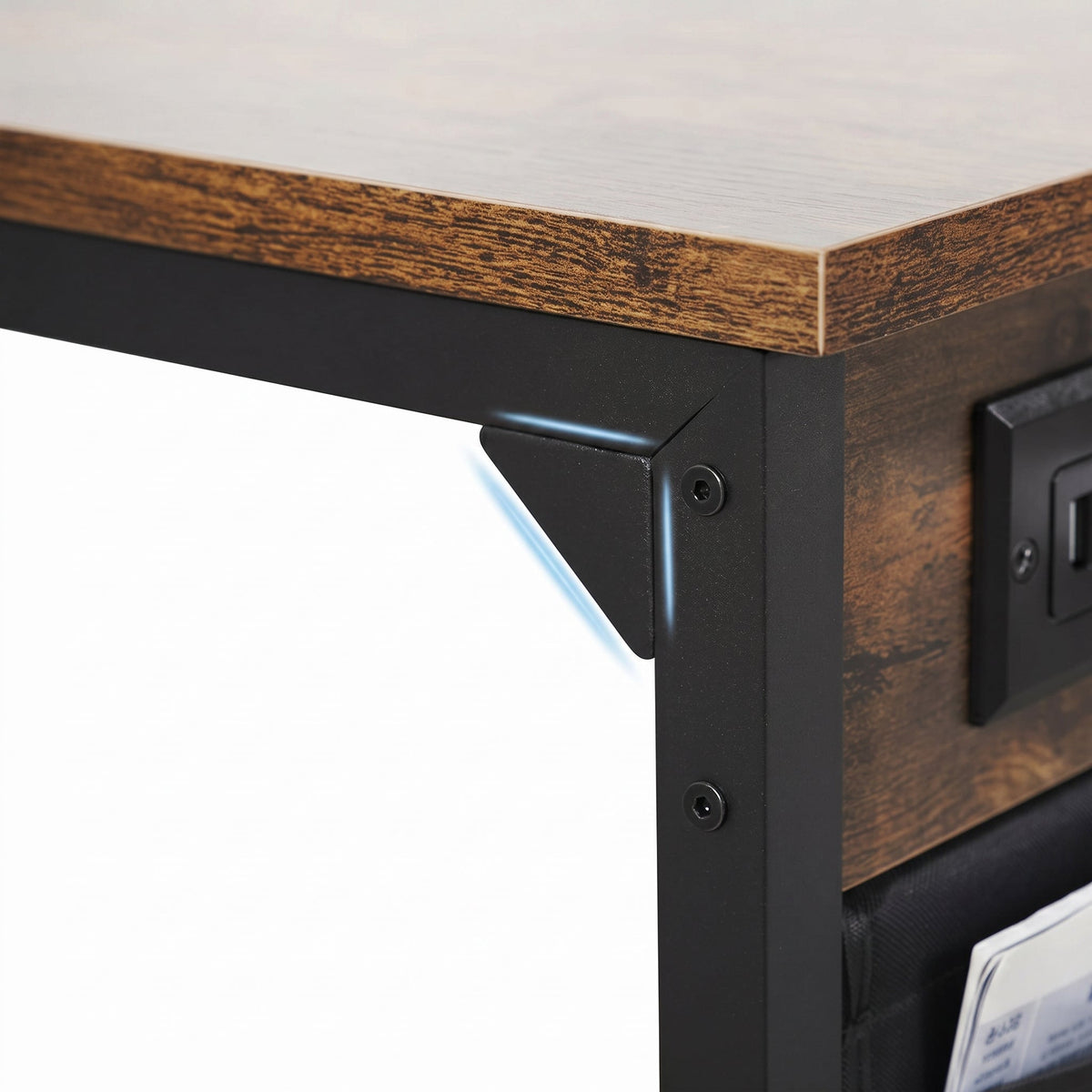 Set of 2 C-Shaped End Tables with Built-In Outlets and USB Ports, Reclaimed-Wood-Look Finish – view 5