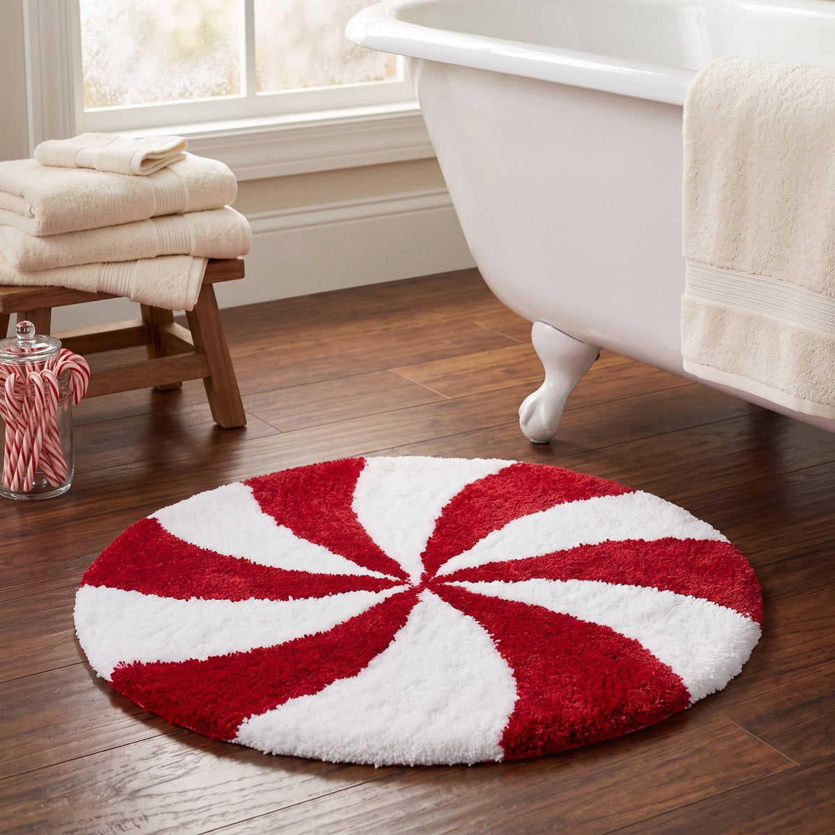 Shaped Non-Slip Christmas Bath Mat, 18 x 24 in, Peppermint Swirl or Red Bow Gift – view 2