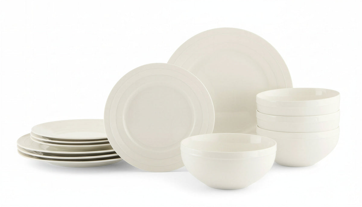 White Embossed Round Rim Bone China Dinnerware Set, 32-Piece – view 2