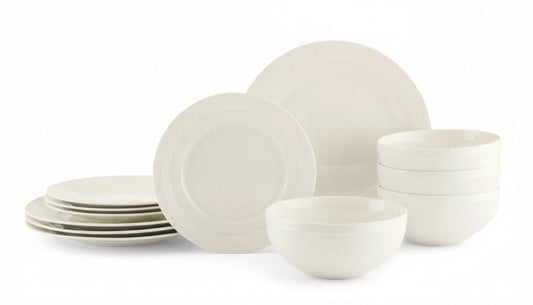 White Embossed Round Rim Bone China Dinnerware Set, 32-Piece – view 2