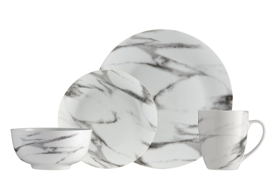 Gray Marble-Look Porcelain 16-Piece Dinnerware Set with Gold Flatware – view 2