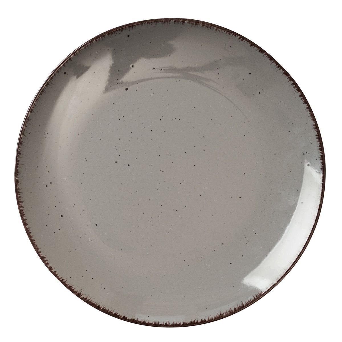 Gray Speckled Stoneware 16-Piece Dinnerware Set with Brown Rim and Silver Flatware – view 3