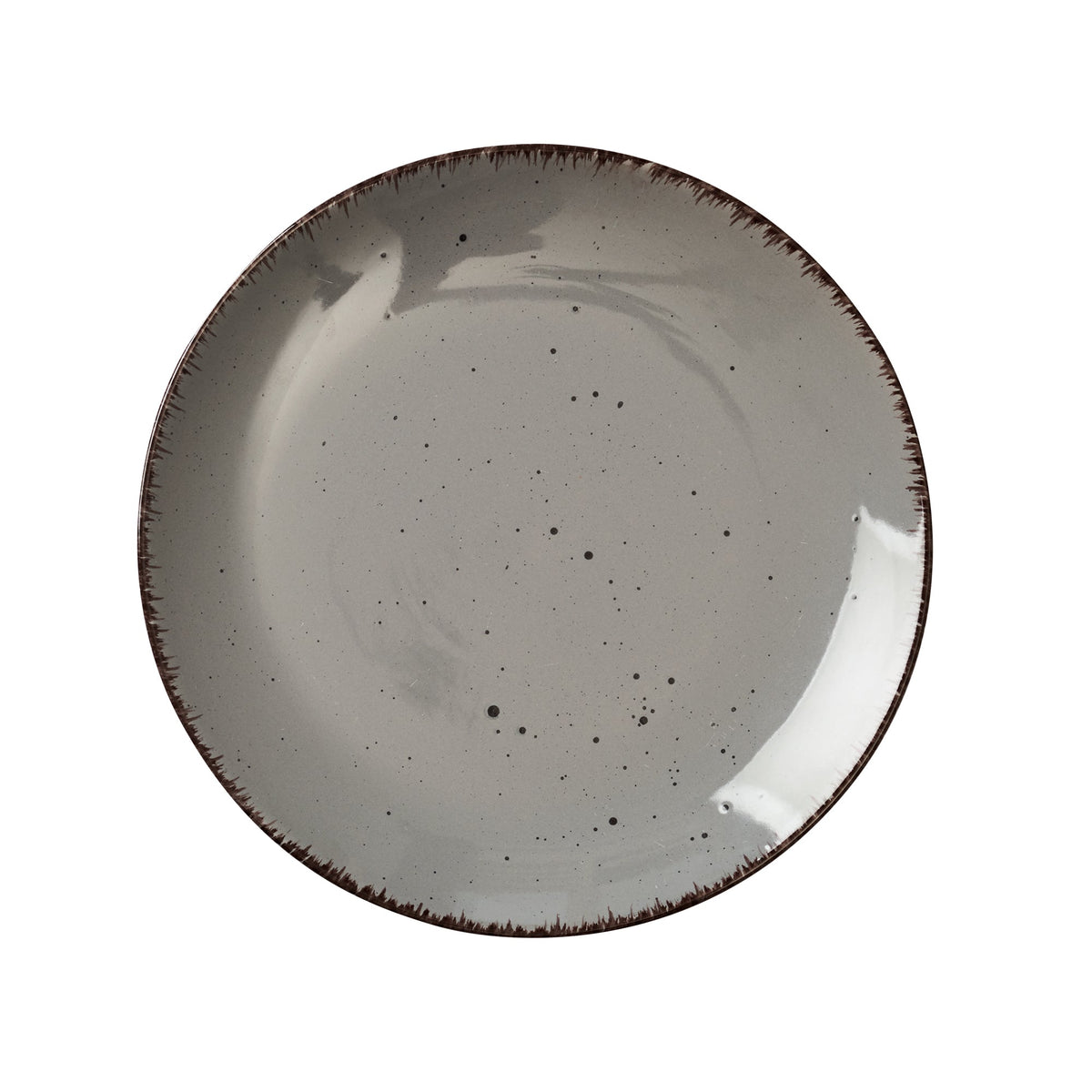 Gray Speckled Stoneware 16-Piece Dinnerware Set with Brown Rim and Silver Flatware – view 4
