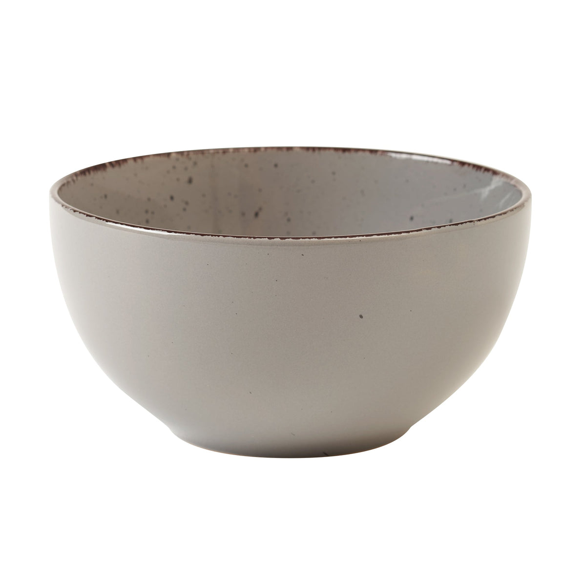 Gray Speckled Stoneware 16-Piece Dinnerware Set with Brown Rim and Silver Flatware – view 7