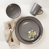 Gray Speckled Stoneware 16-Piece Dinnerware Set with Brown Rim and Silver Flatware – view 9