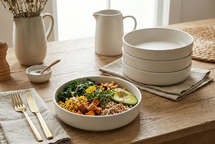 Matte Off-White Stoneware Pasta Bowls, Set of 4, 8.7 in | Lisbon