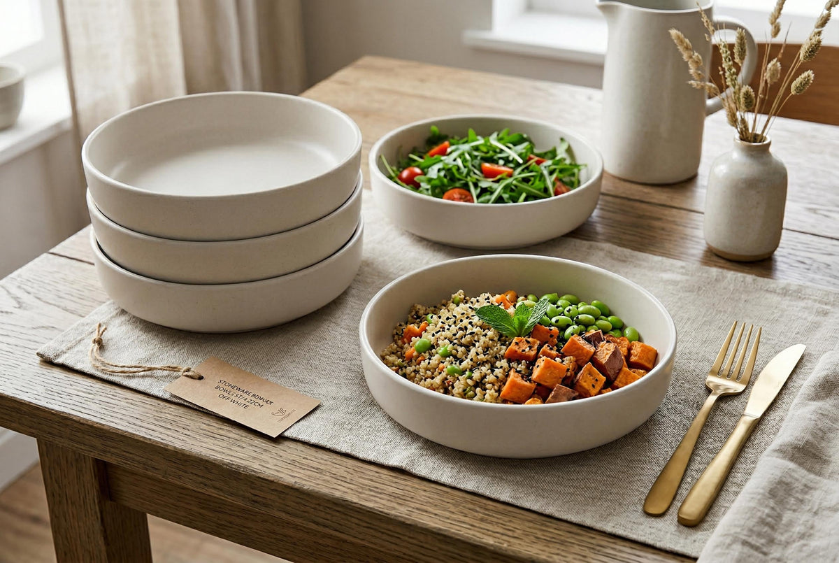 Matte Off-White Stoneware Pasta Bowls, Set of 4, 8.7 in | Lisbon – view 3