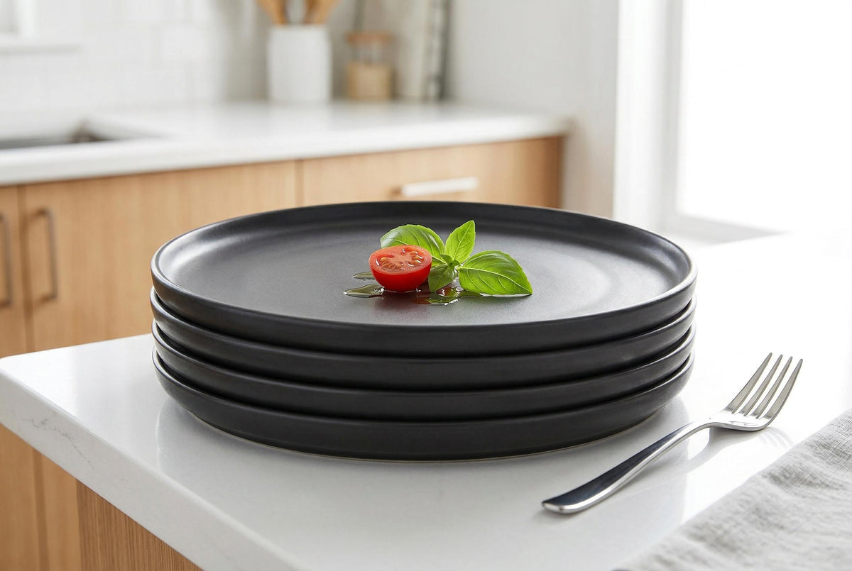 Matte Black Stoneware Dinner Plates, Set of 4, 10.4 in | Lisbon