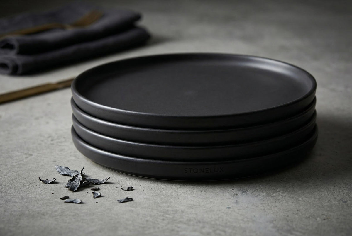 Matte Black Stoneware Dinner Plates, Set of 4, 10.4 in | Lisbon – view 2