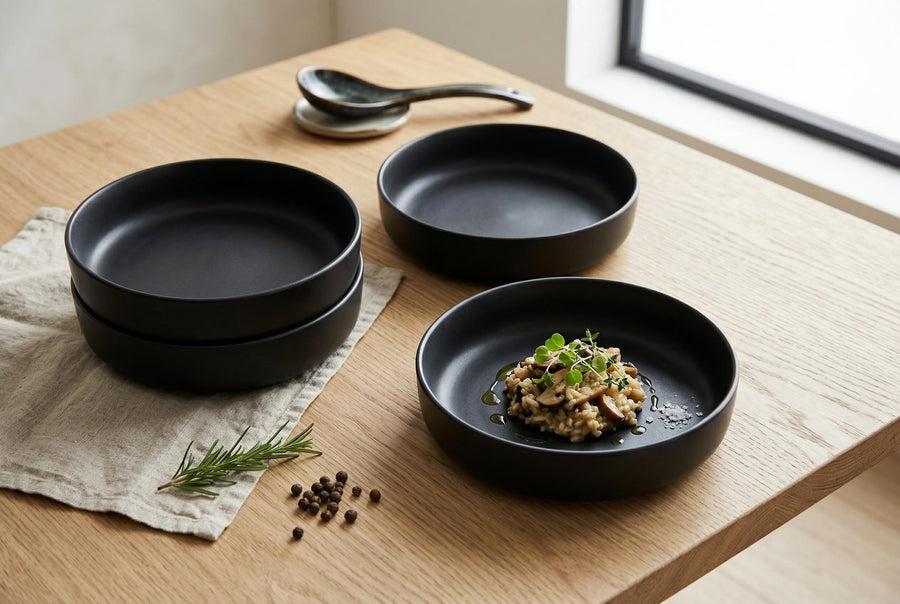 Matte Black Stoneware Pasta Bowls, Set of 4, 8.7 in | Lisbon