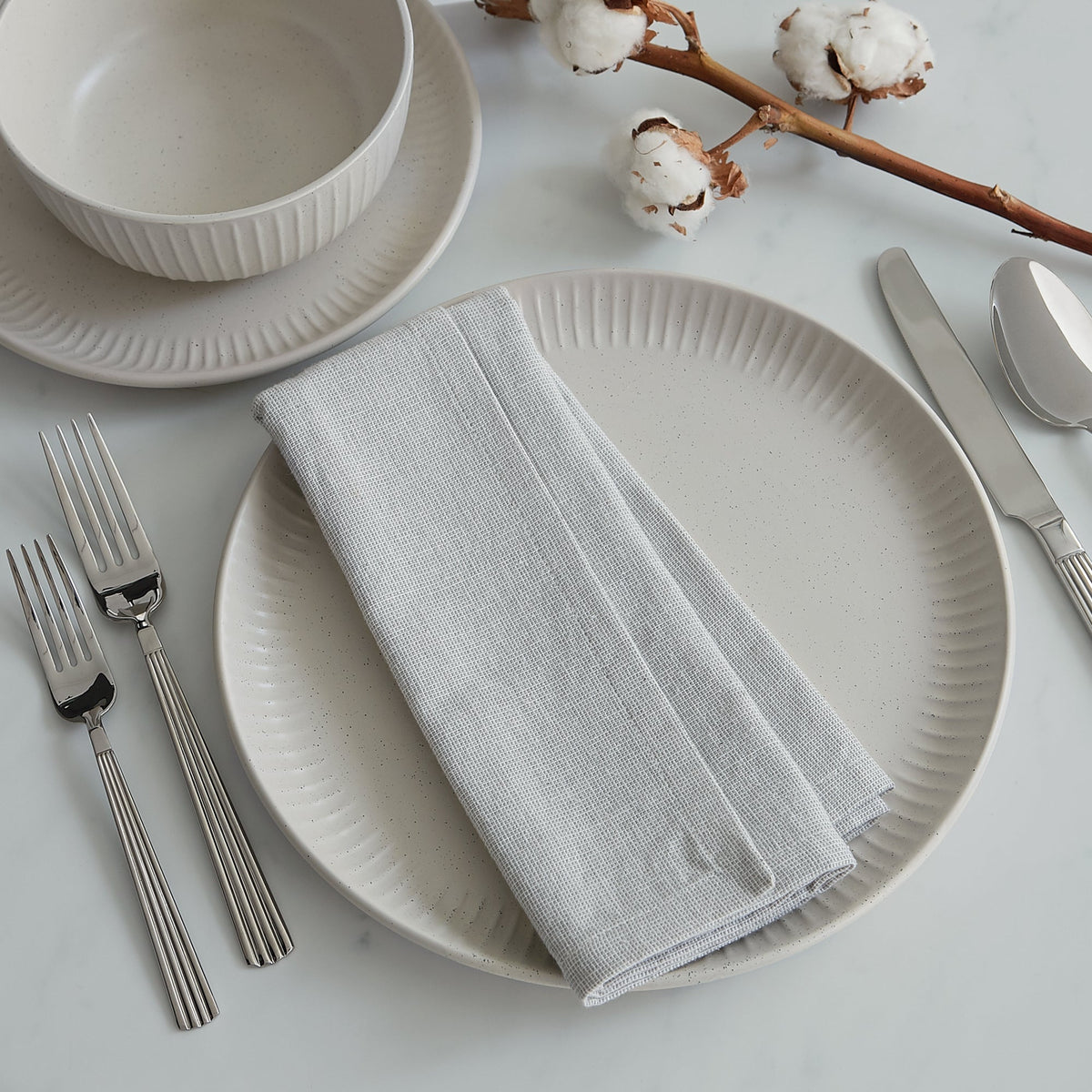 Bone Fluted Embossed Stoneware 12-Piece Dinnerware Set – view 9