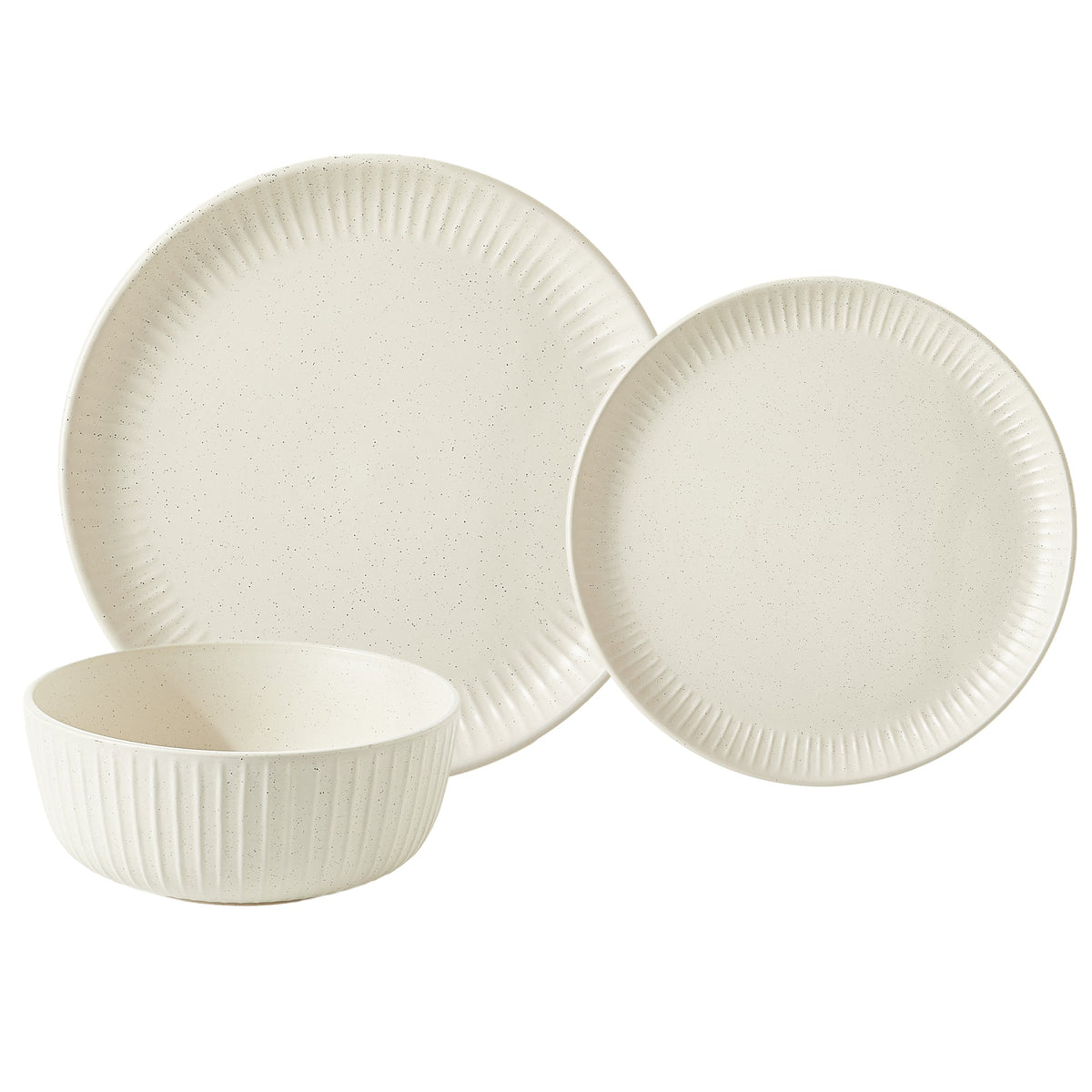 Bone Fluted Embossed Stoneware 12-Piece Dinnerware Set – view 11