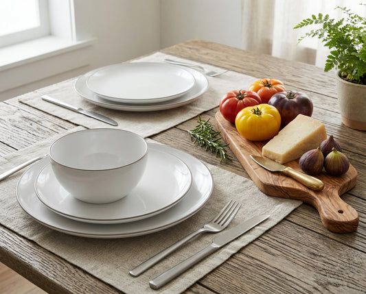White Porcelain 12-Piece Dinnerware Set with Platinum Rim