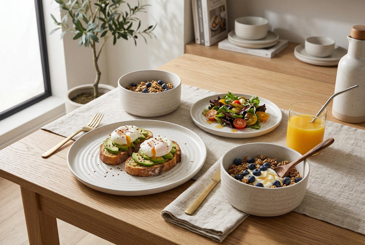 Speckled Off-White Ribbed Stoneware 12-Piece Dinnerware Set