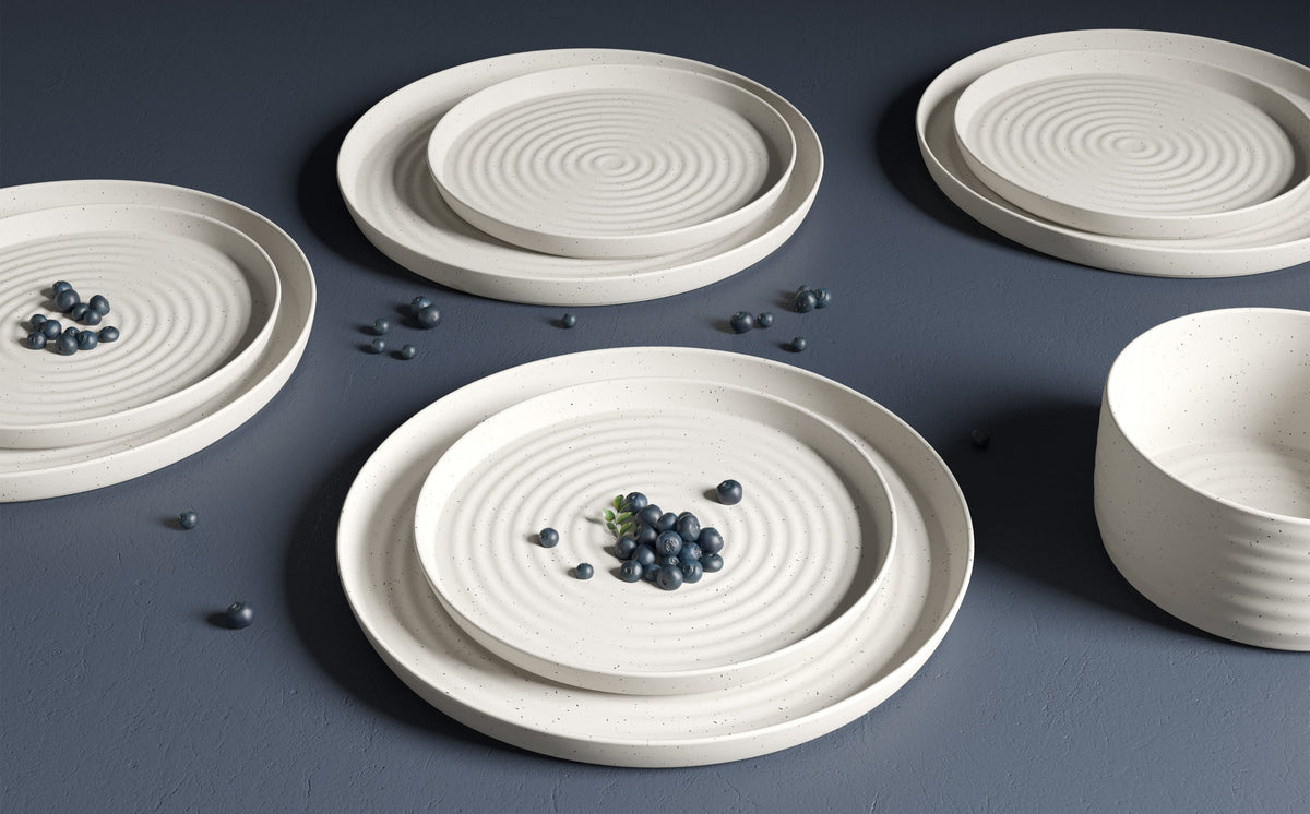 Speckled Off-White Ribbed Stoneware 12-Piece Dinnerware Set – view 2