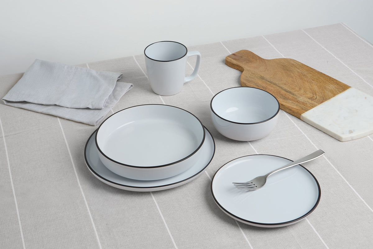 White with Black Rim Stoneware Dinner Plates, Set of 4, 10.4 in | Bistro – view 4